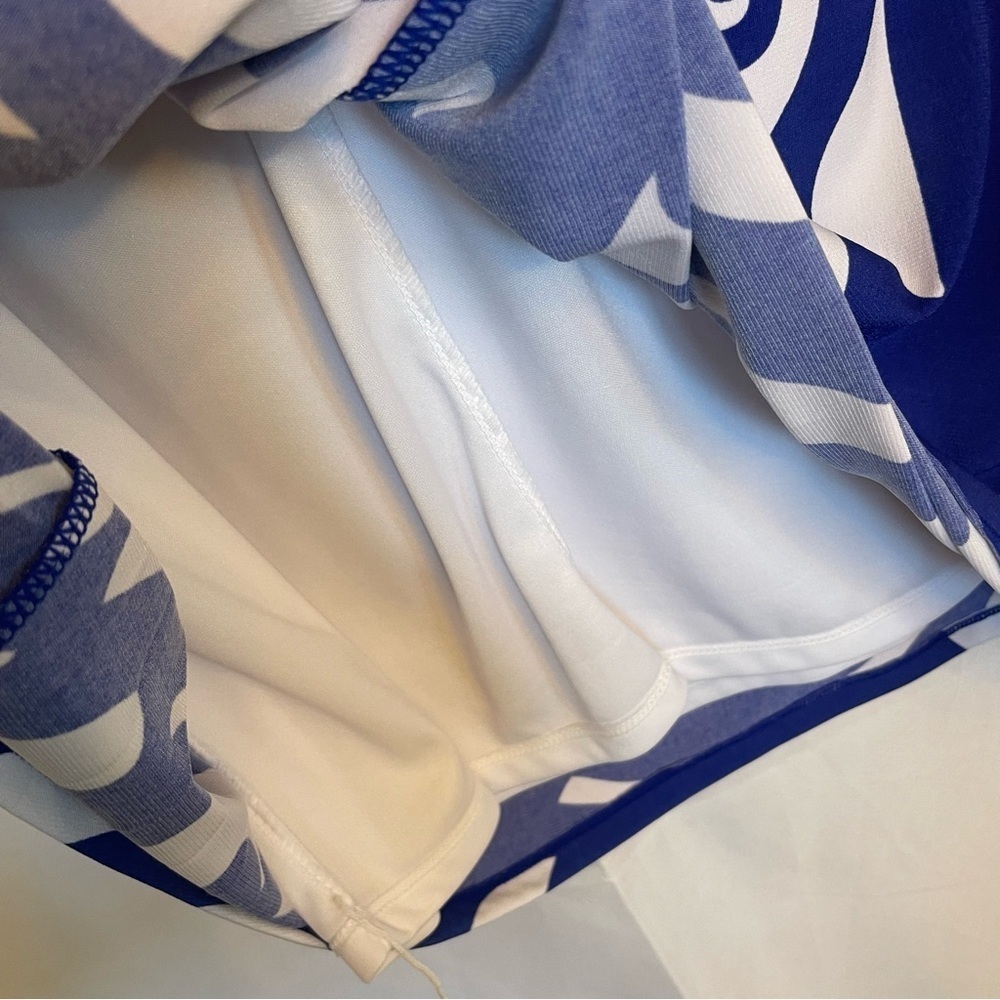 DONNA MORGAN Women’s Blue White Swirl Pencil Dress‎ Ruche Cap Sleeve Size 14 NWT - Picture 12 of 13